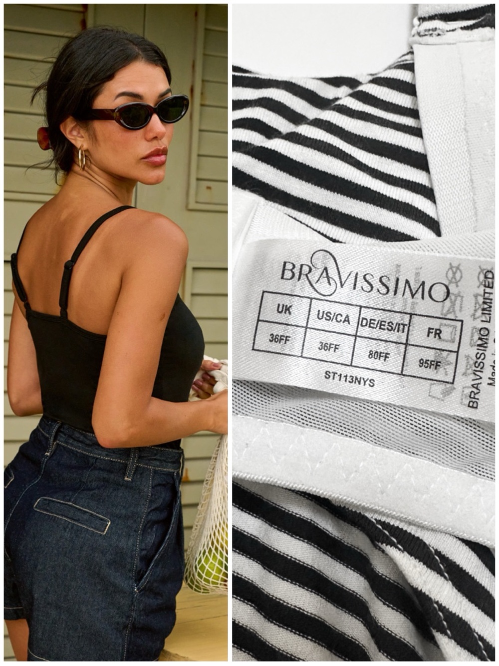 Bravissimo 36FF UK Non Padded Tank Top With Built In Bra Striped Underwire Cami